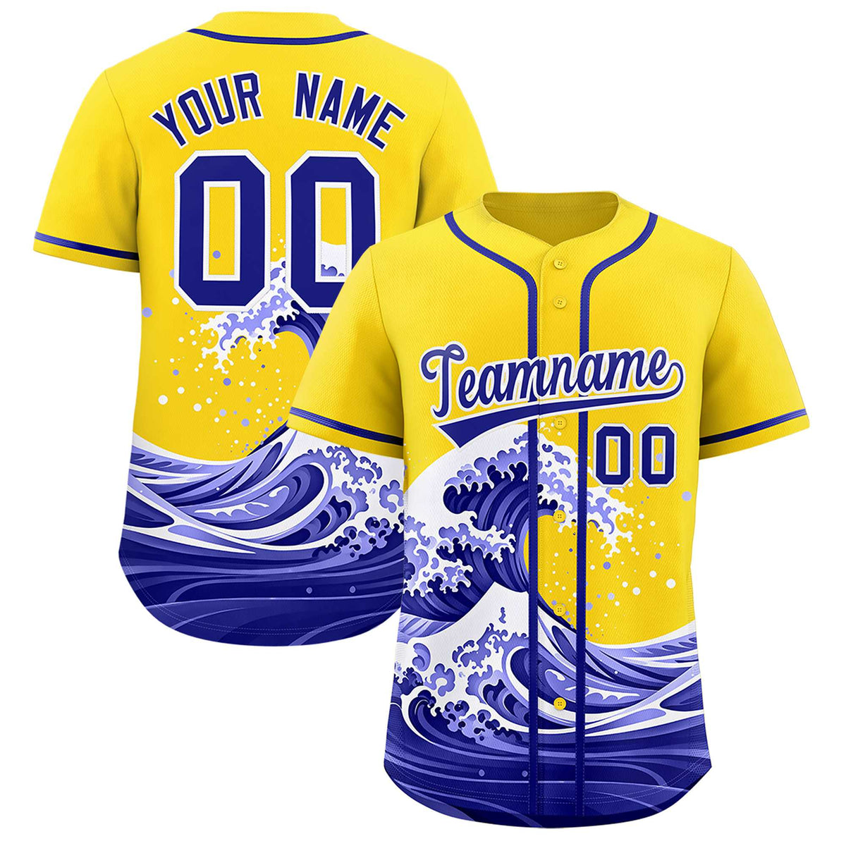 Custom Gold Wave Graffiti Pattern Authentic Baseball Jersey