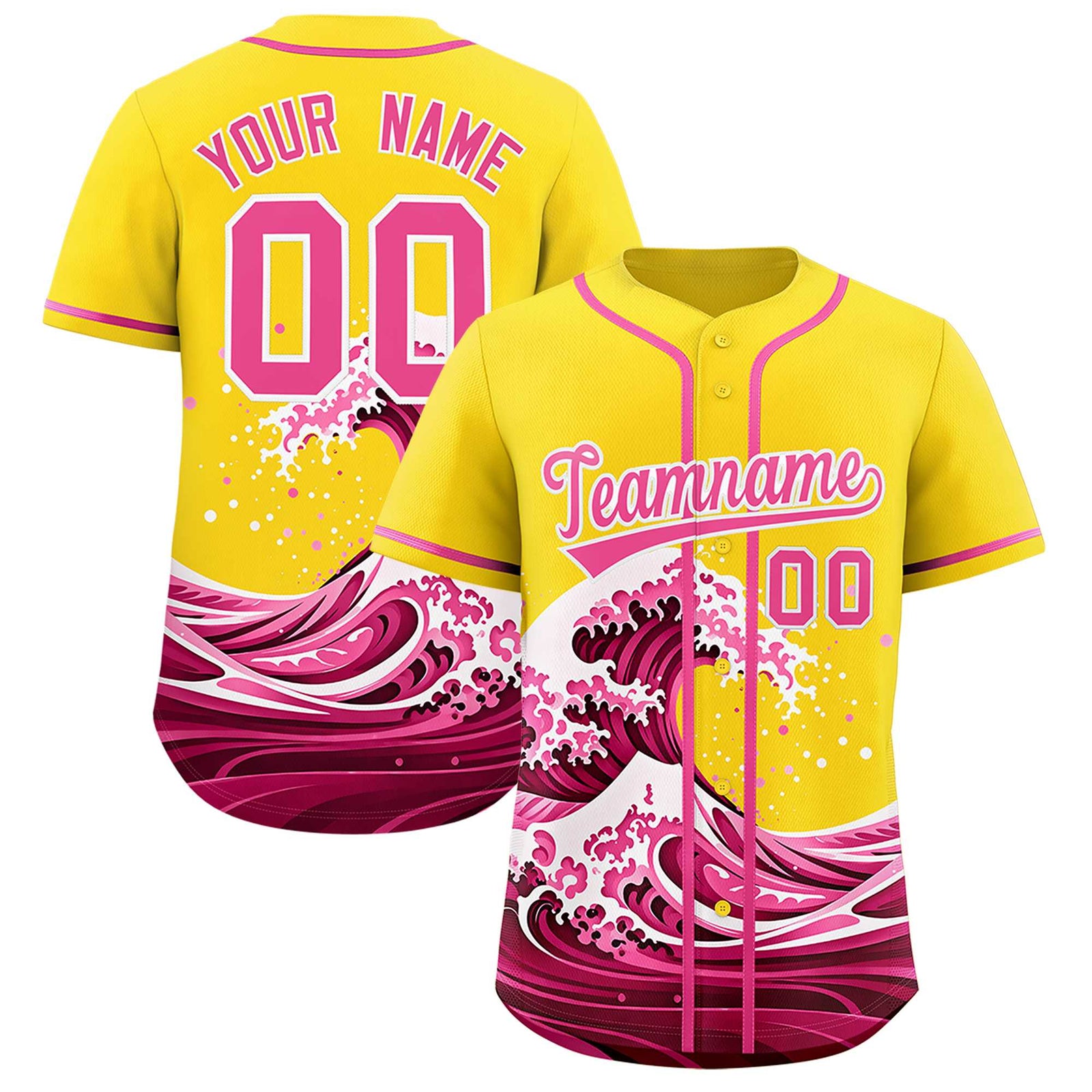 Custom Gold Wave Graffiti Pattern Authentic Baseball Jersey