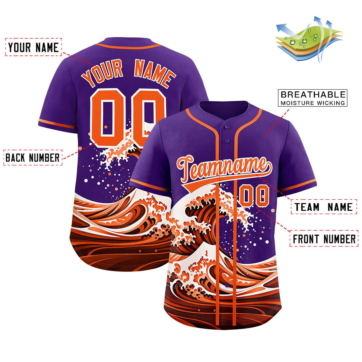 Custom Purple Wave Graffiti Pattern Authentic Baseball Jersey