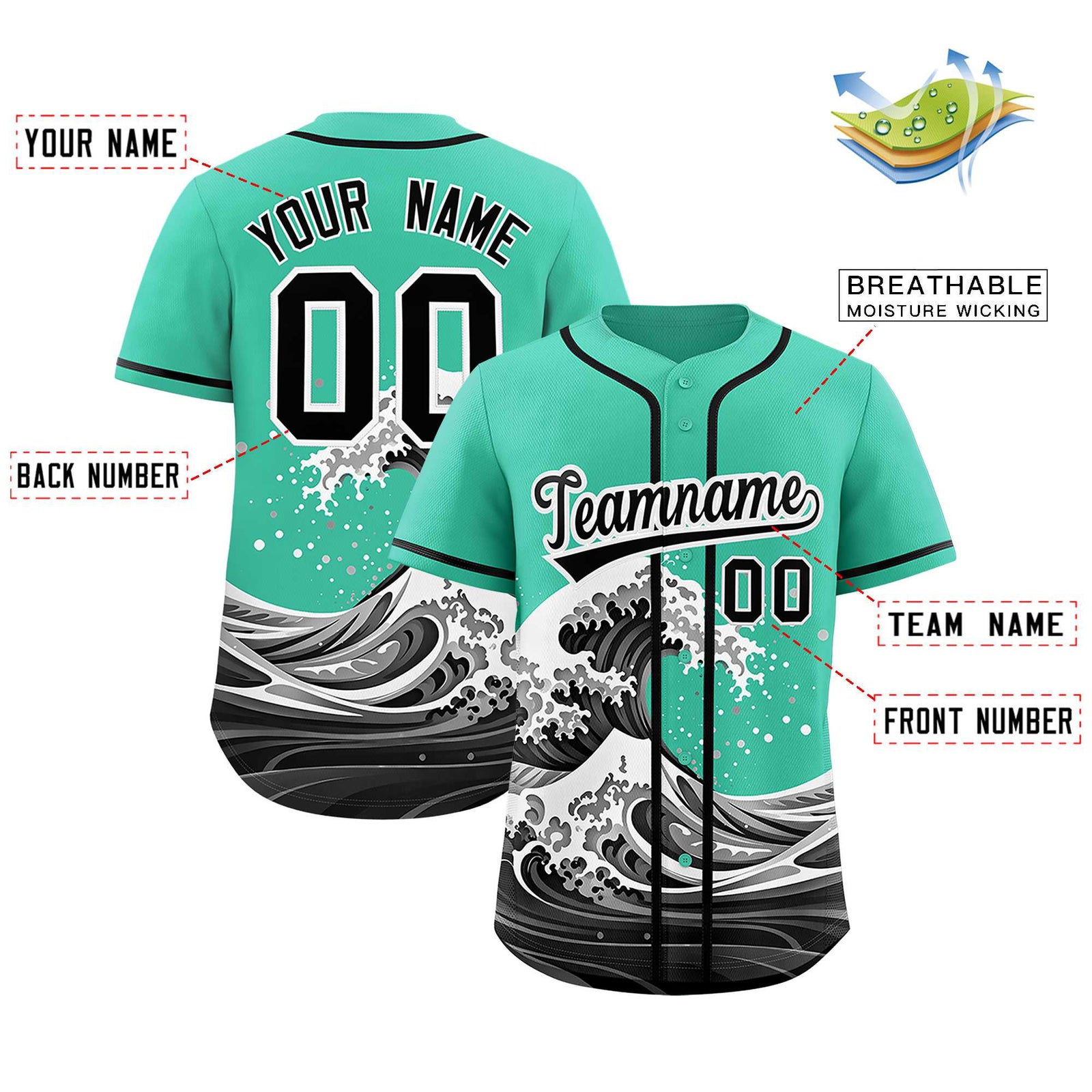 Custom Bright Green Wave Graffiti Pattern Authentic Baseball Jersey
