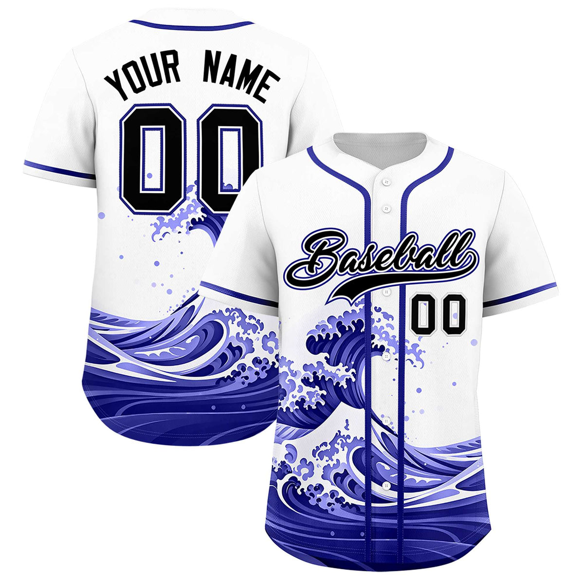 Custom White Wave Graffiti Pattern Authentic Baseball Jersey