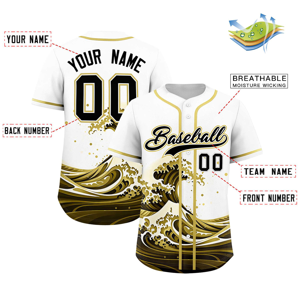 Custom White Wave Graffiti Pattern Authentic Baseball Jersey