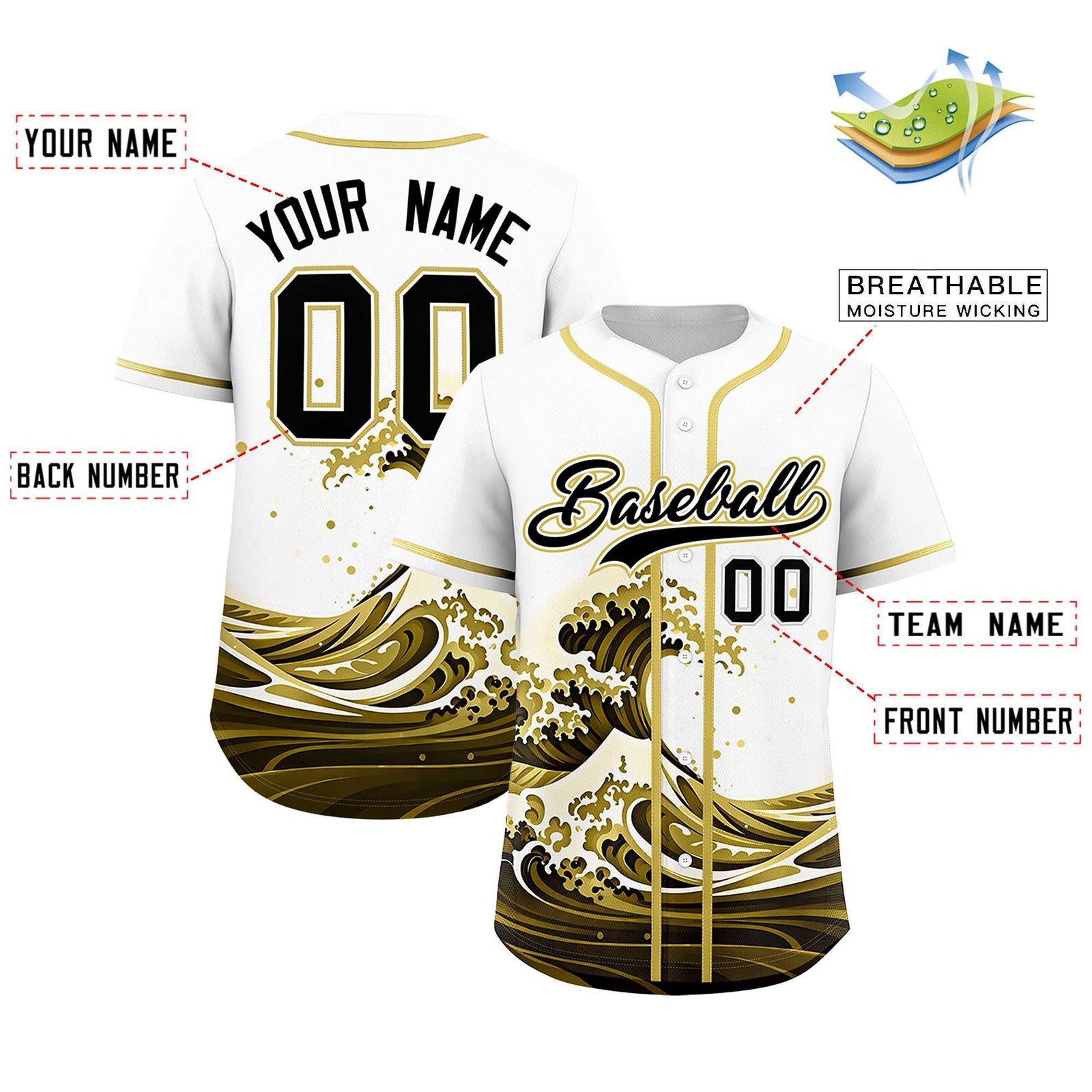 Custom White Wave Graffiti Pattern Authentic Baseball Jersey