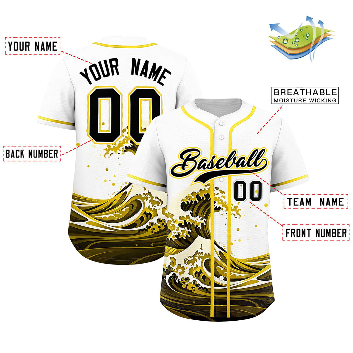 Custom White Wave Graffiti Pattern Authentic Baseball Jersey