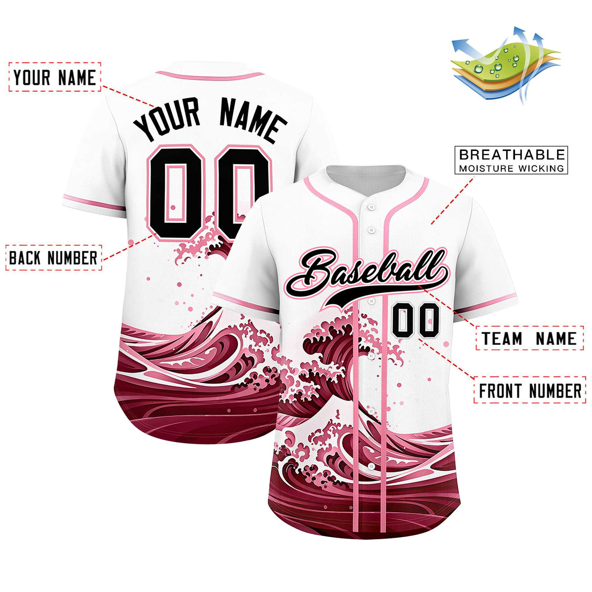 Custom White Wave Graffiti Pattern Authentic Baseball Jersey