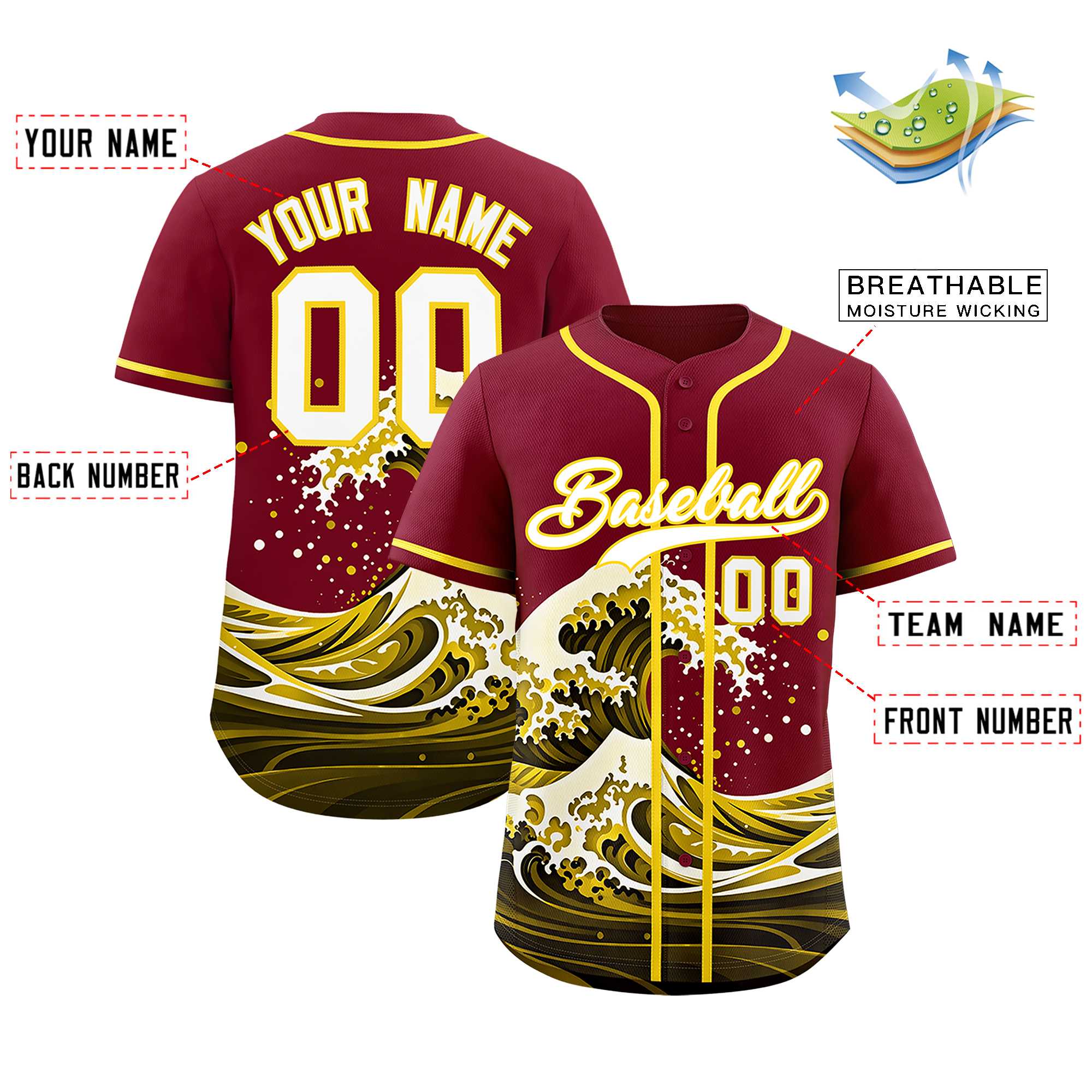 Custom Crimson Wave Graffiti Pattern Authentic Baseball Jersey