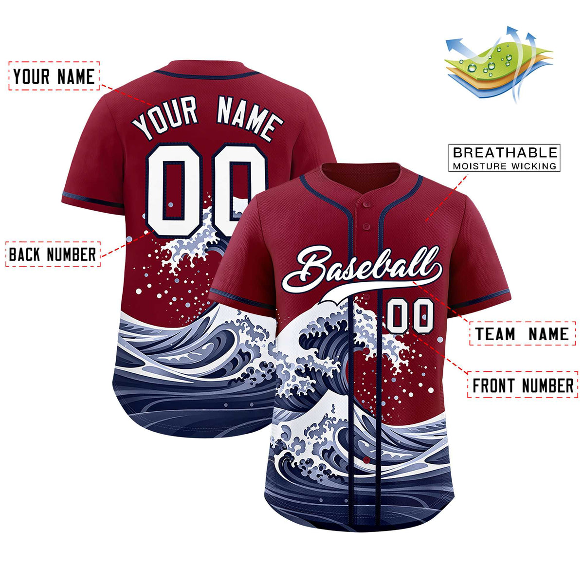 Custom Crimson Wave Graffiti Pattern Authentic Baseball Jersey