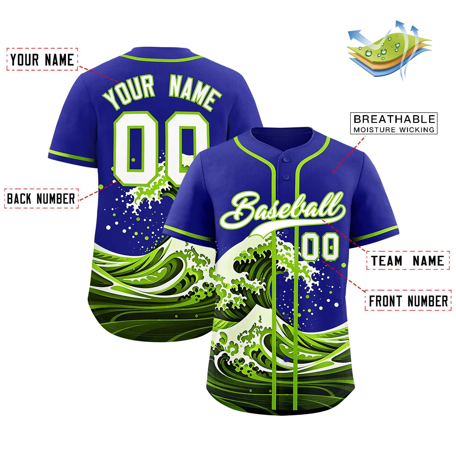 Custom Royal Wave Graffiti Pattern Authentic Baseball Jersey