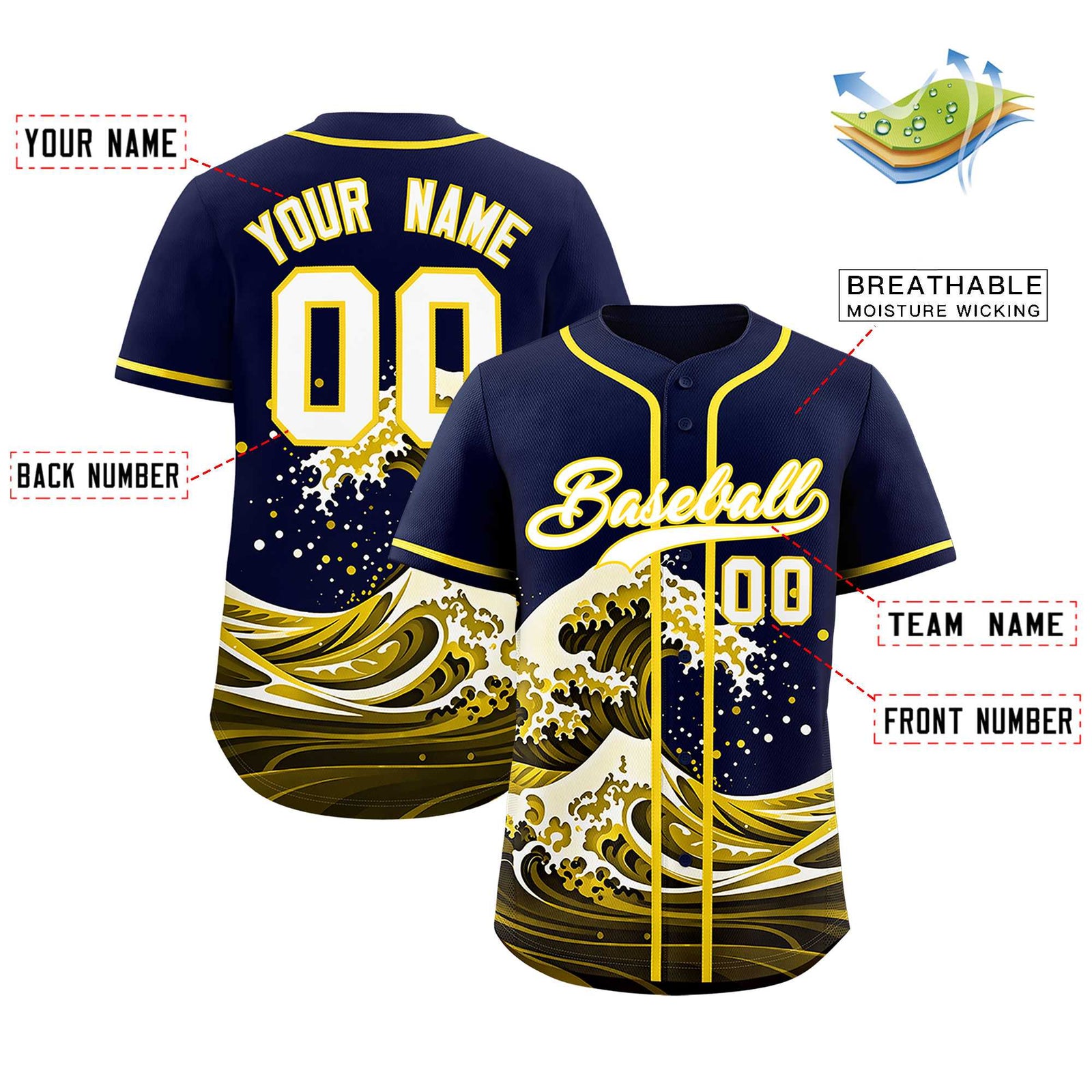 Custom Navy Wave Graffiti Pattern Authentic Baseball Jersey