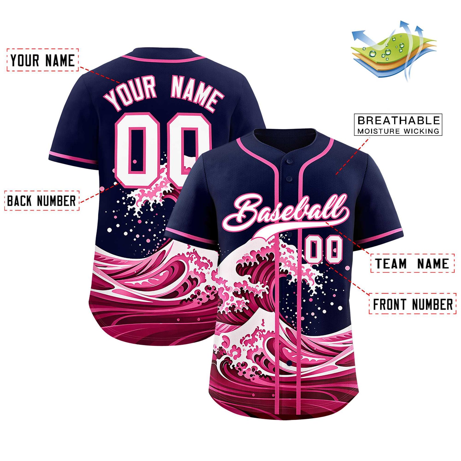 Custom Navy Wave Graffiti Pattern Authentic Baseball Jersey