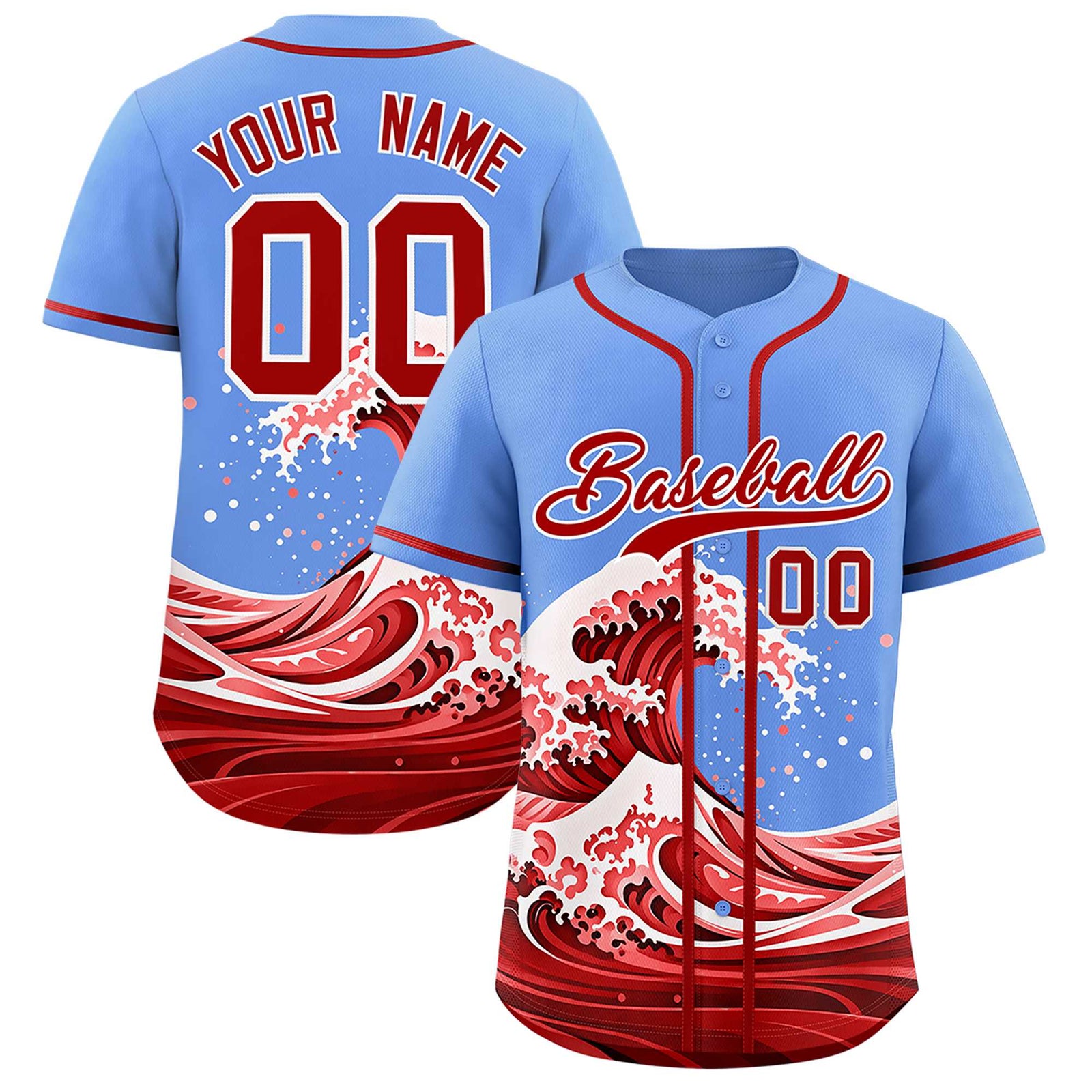 Custom Light Blue Wave Graffiti Pattern Authentic Baseball Jersey