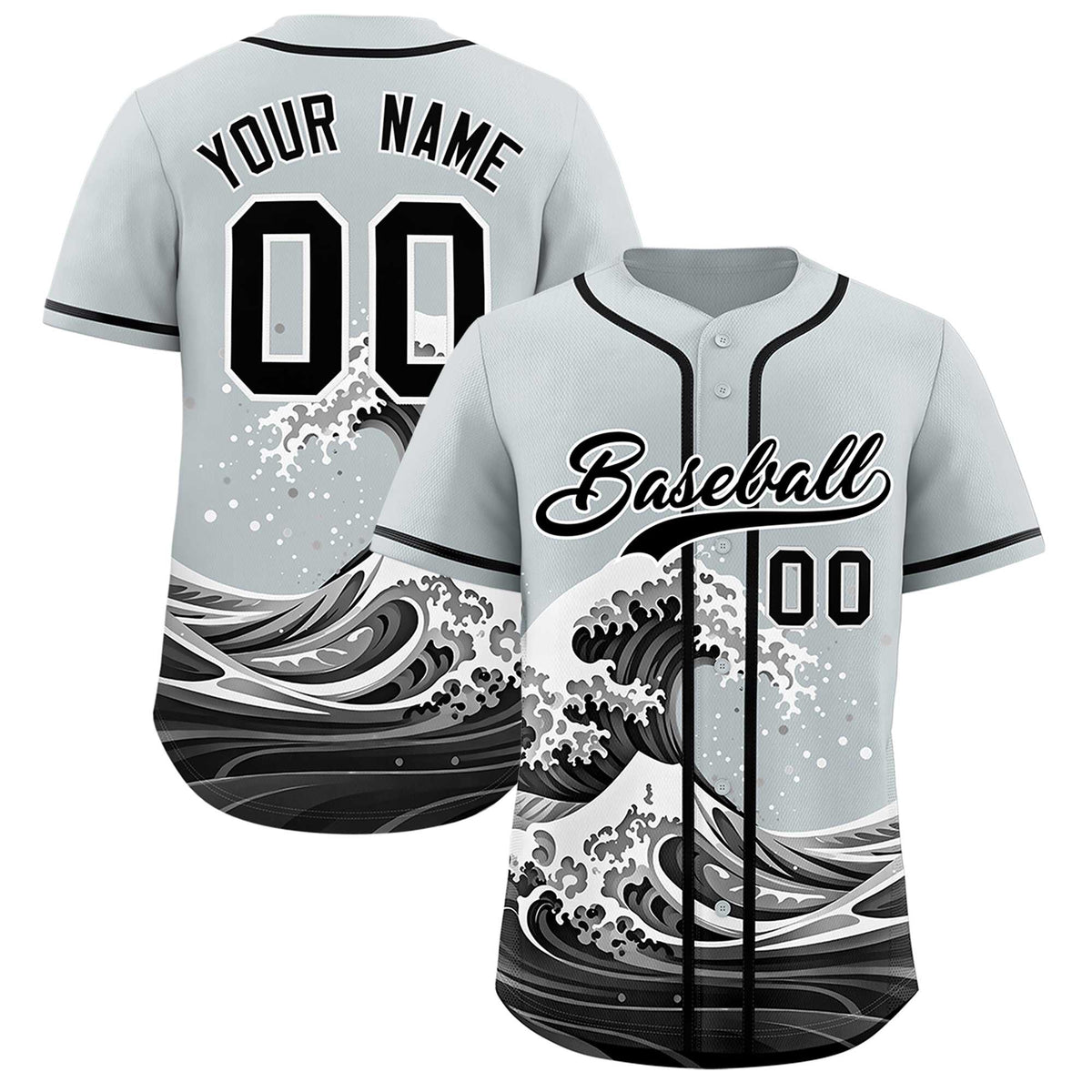 Custom Silver Wave Graffiti Pattern Authentic Baseball Jersey