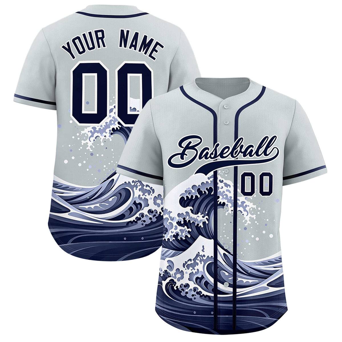 Custom Silver Wave Graffiti Pattern Authentic Baseball Jersey