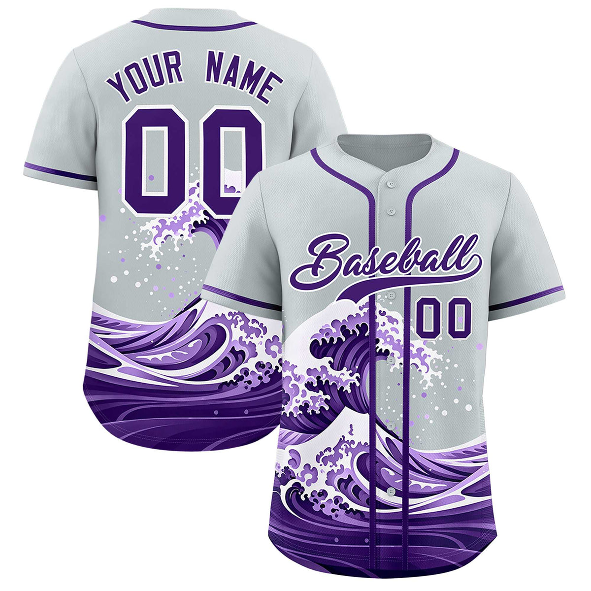 Custom Silver Wave Graffiti Pattern Authentic Baseball Jersey