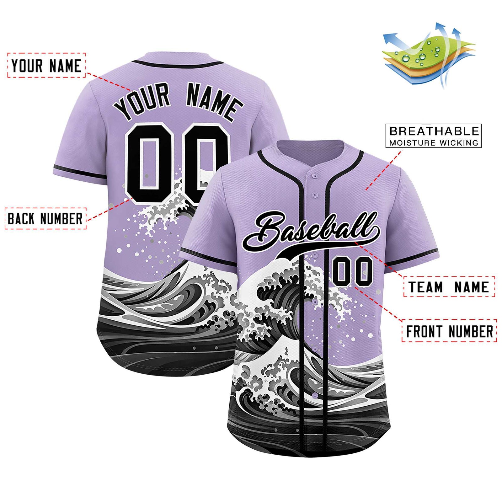 Custom Light Purple Wave Graffiti Pattern Authentic Baseball Jersey