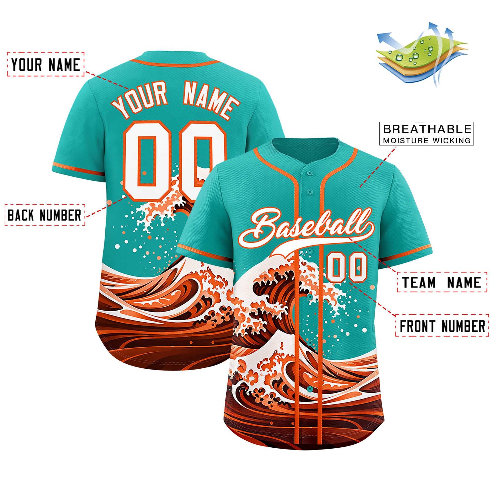 Custom Aqua Wave Graffiti Pattern Authentic Baseball Jersey