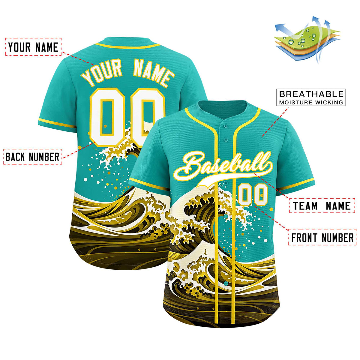 Custom Aqua Wave Graffiti Pattern Authentic Baseball Jersey
