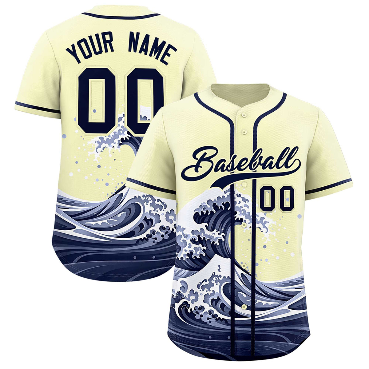 Custom Cream Wave Graffiti Pattern Authentic Baseball Jersey