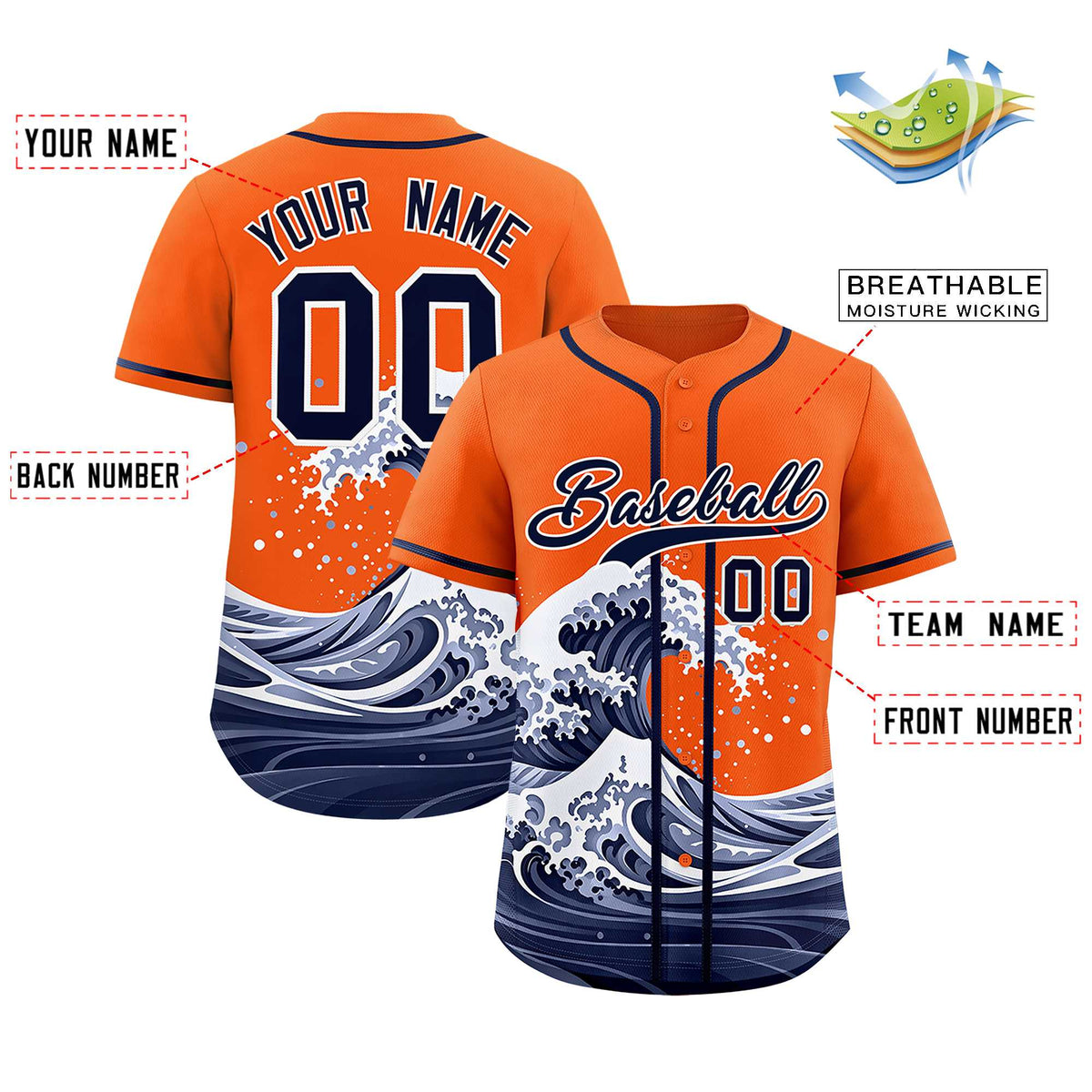 Custom Orange Wave Graffiti Pattern Authentic Baseball Jersey