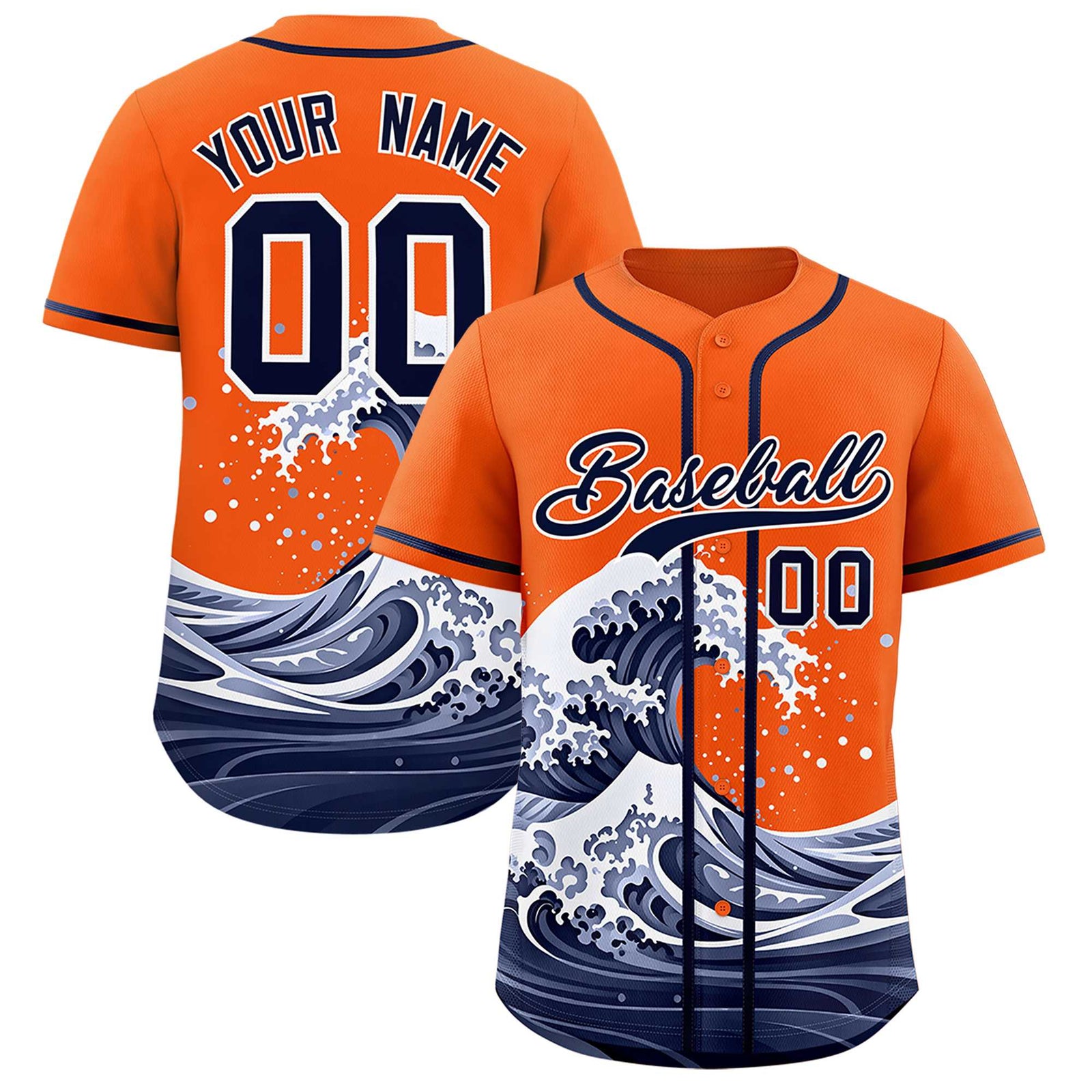 Custom Orange Wave Graffiti Pattern Authentic Baseball Jersey