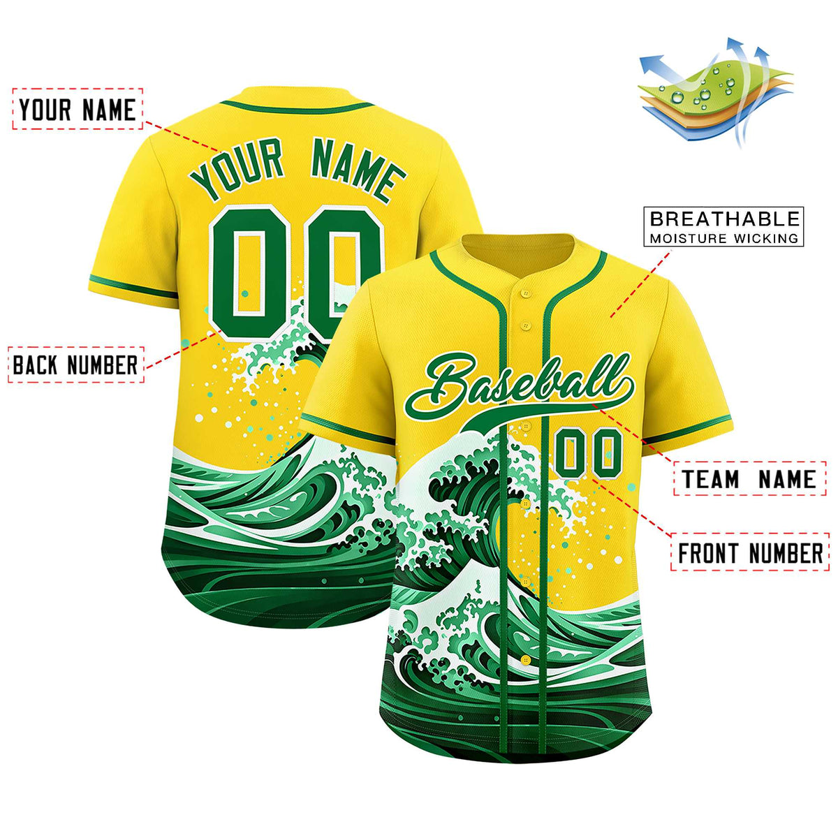 Custom Gold Wave Graffiti Pattern Authentic Baseball Jersey