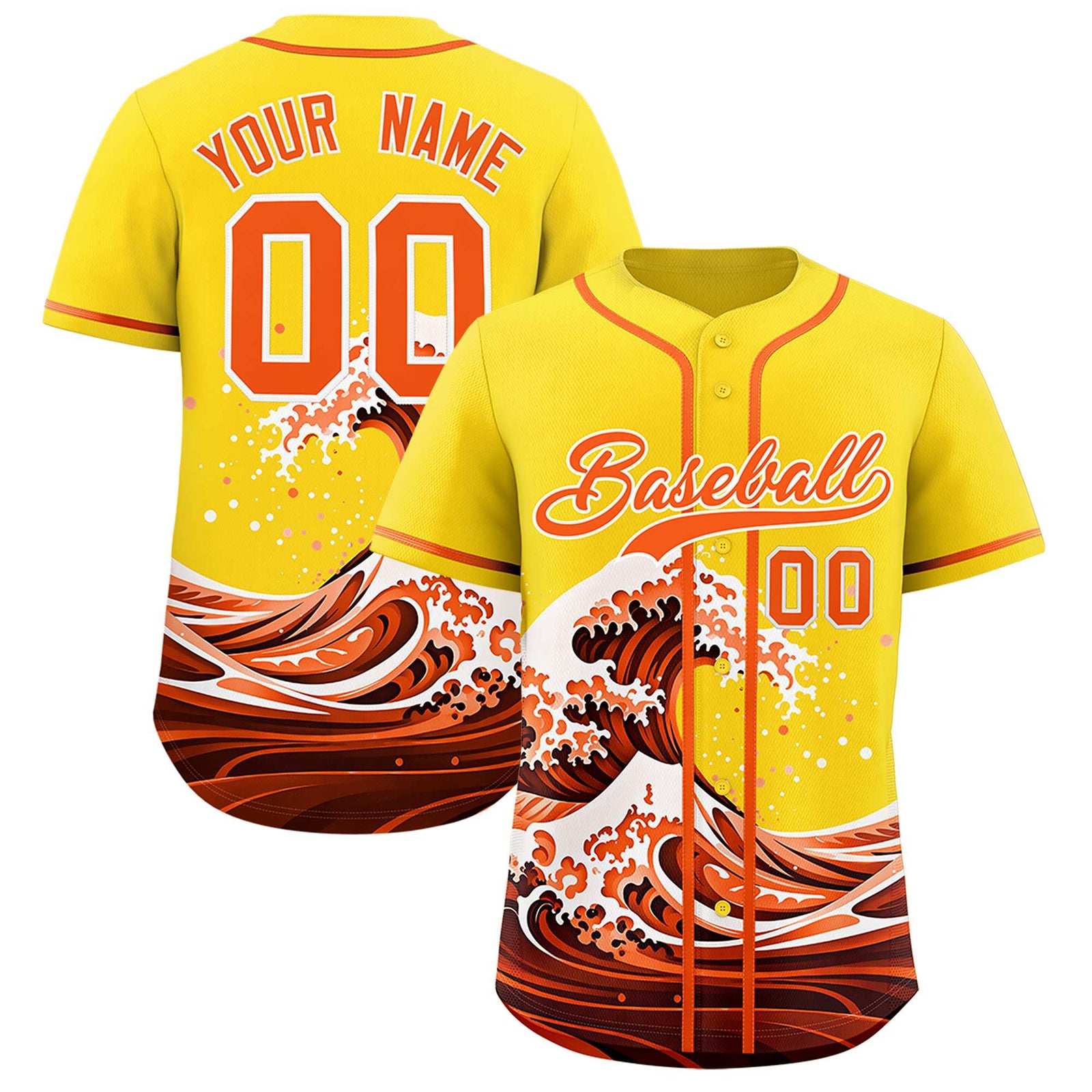 Custom Gold Wave Graffiti Pattern Authentic Baseball Jersey