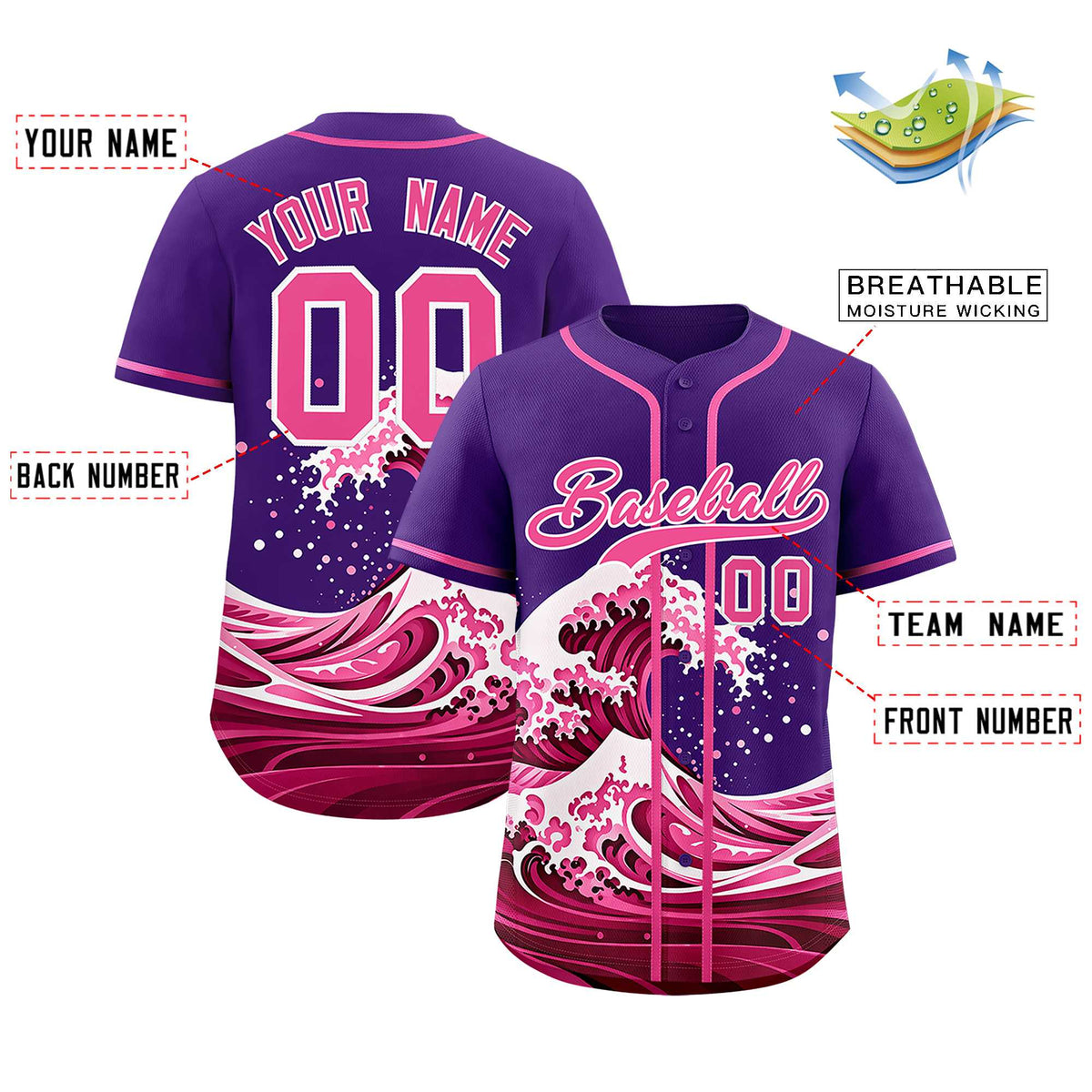 Custom Purple Wave Graffiti Pattern Authentic Baseball Jersey