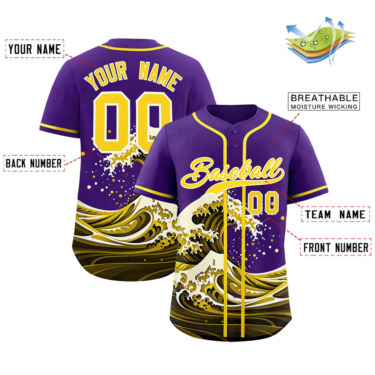 Custom Purple Wave Graffiti Pattern Authentic Baseball Jersey