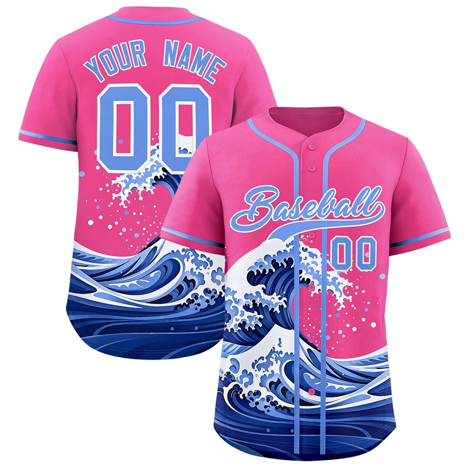 Custom Pink Wave Graffiti Pattern Authentic Baseball Jersey