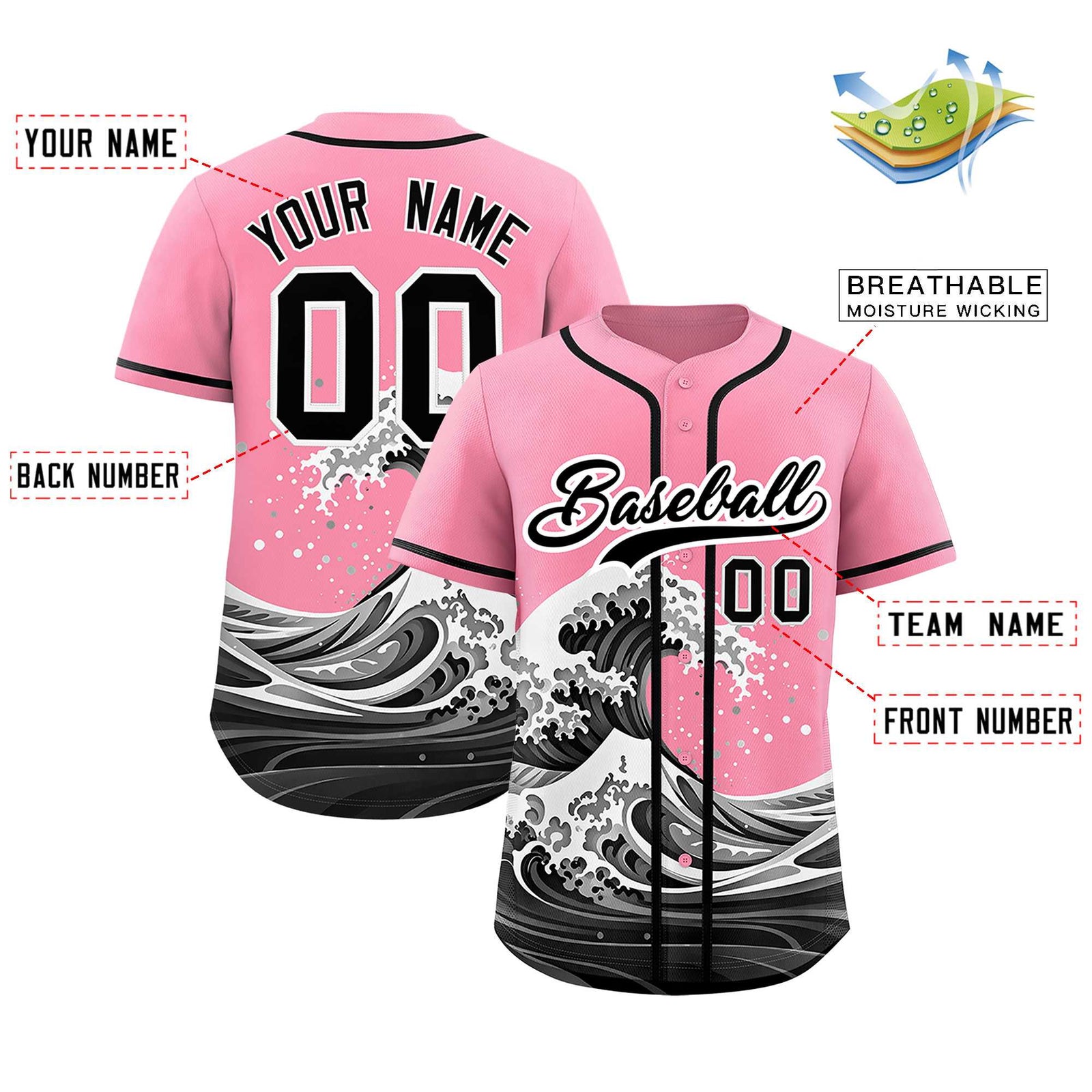Custom Light Pink Wave Graffiti Pattern Authentic Baseball Jersey