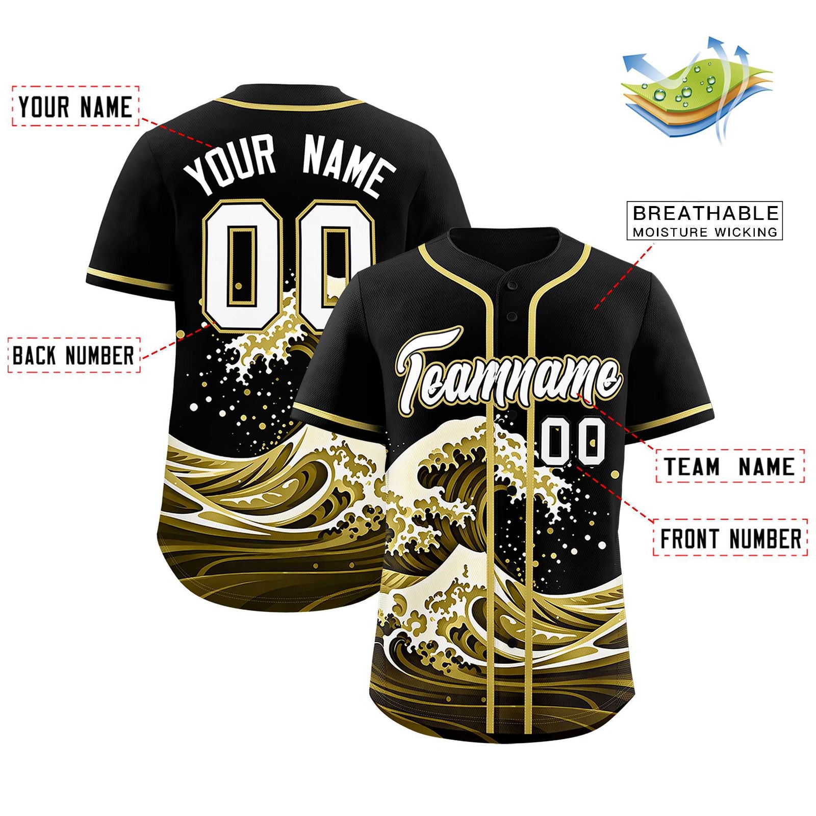 Custom Black Wave Graffiti Pattern Authentic Baseball Jersey