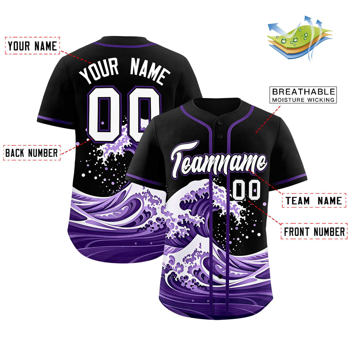 Custom Black Wave Graffiti Pattern Authentic Baseball Jersey