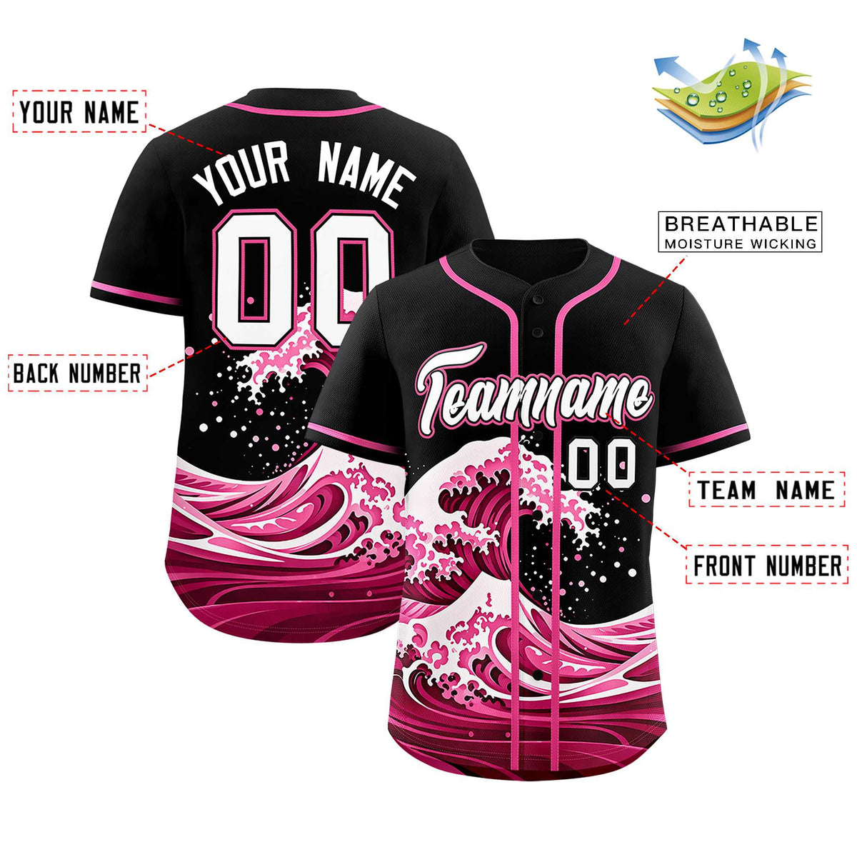 Custom Black Wave Graffiti Pattern Authentic Baseball Jersey