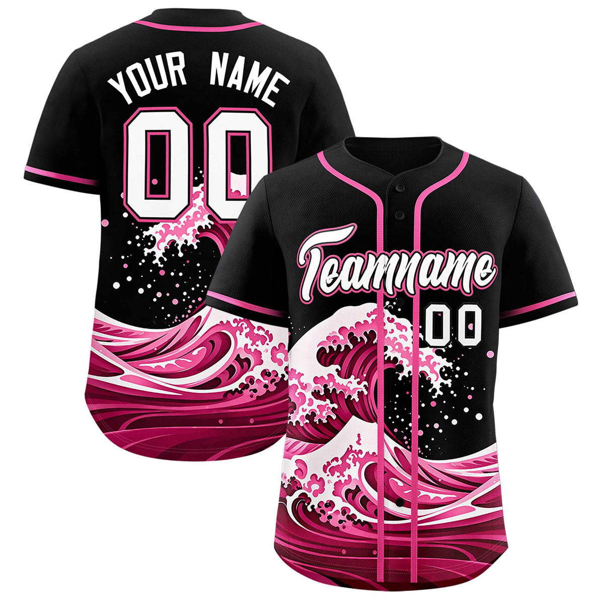 Custom Black Wave Graffiti Pattern Authentic Baseball Jersey