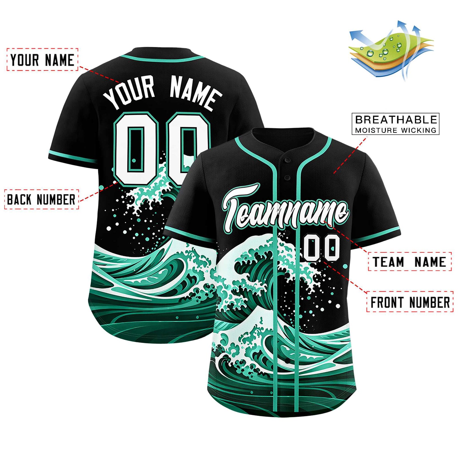 Custom Black Wave Graffiti Pattern Authentic Baseball Jersey