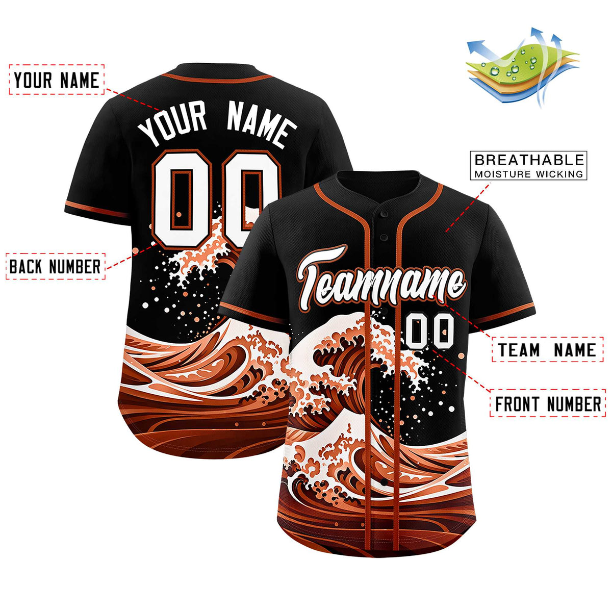 Custom Black Wave Graffiti Pattern Authentic Baseball Jersey