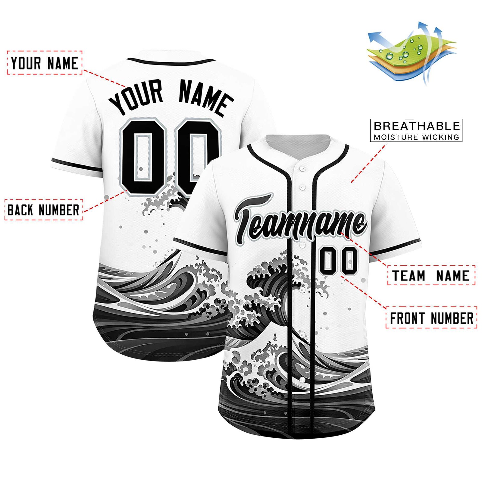 Custom White Wave Graffiti Pattern Authentic Baseball Jersey