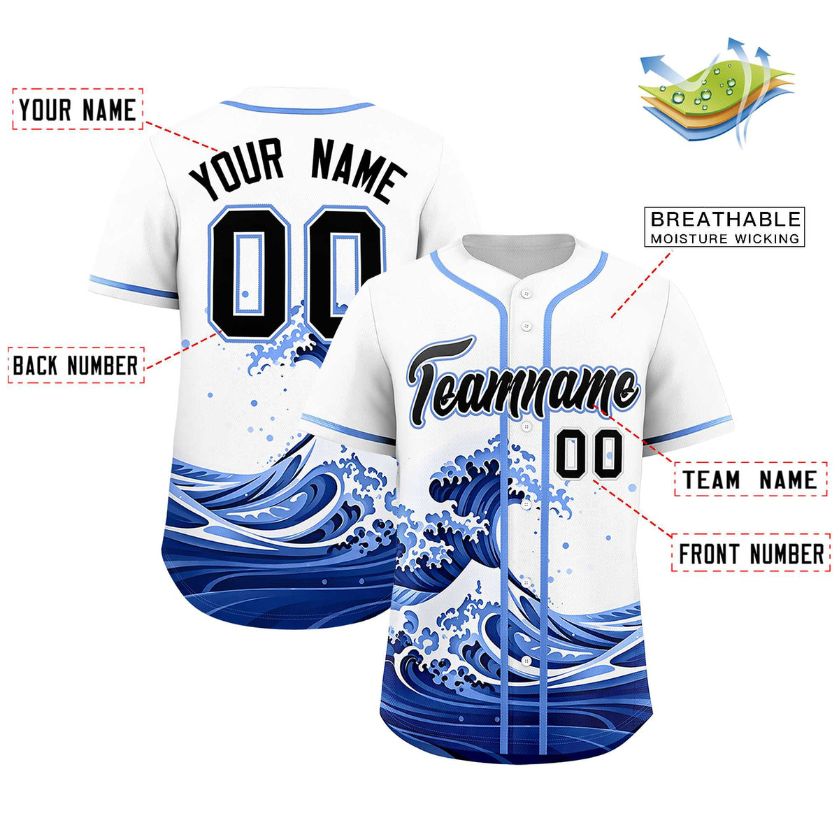 Custom White Wave Graffiti Pattern Authentic Baseball Jersey