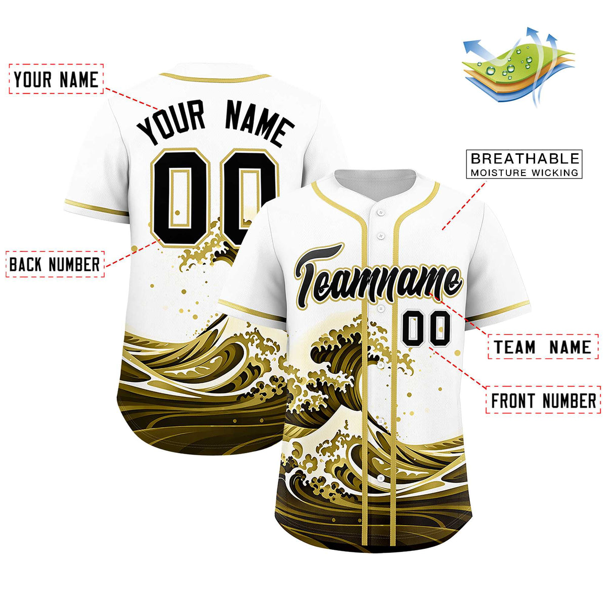 Custom White Wave Graffiti Pattern Authentic Baseball Jersey