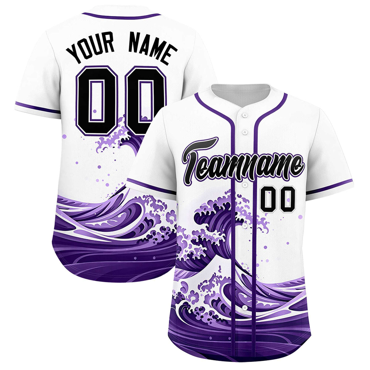 Custom White Wave Graffiti Pattern Authentic Baseball Jersey