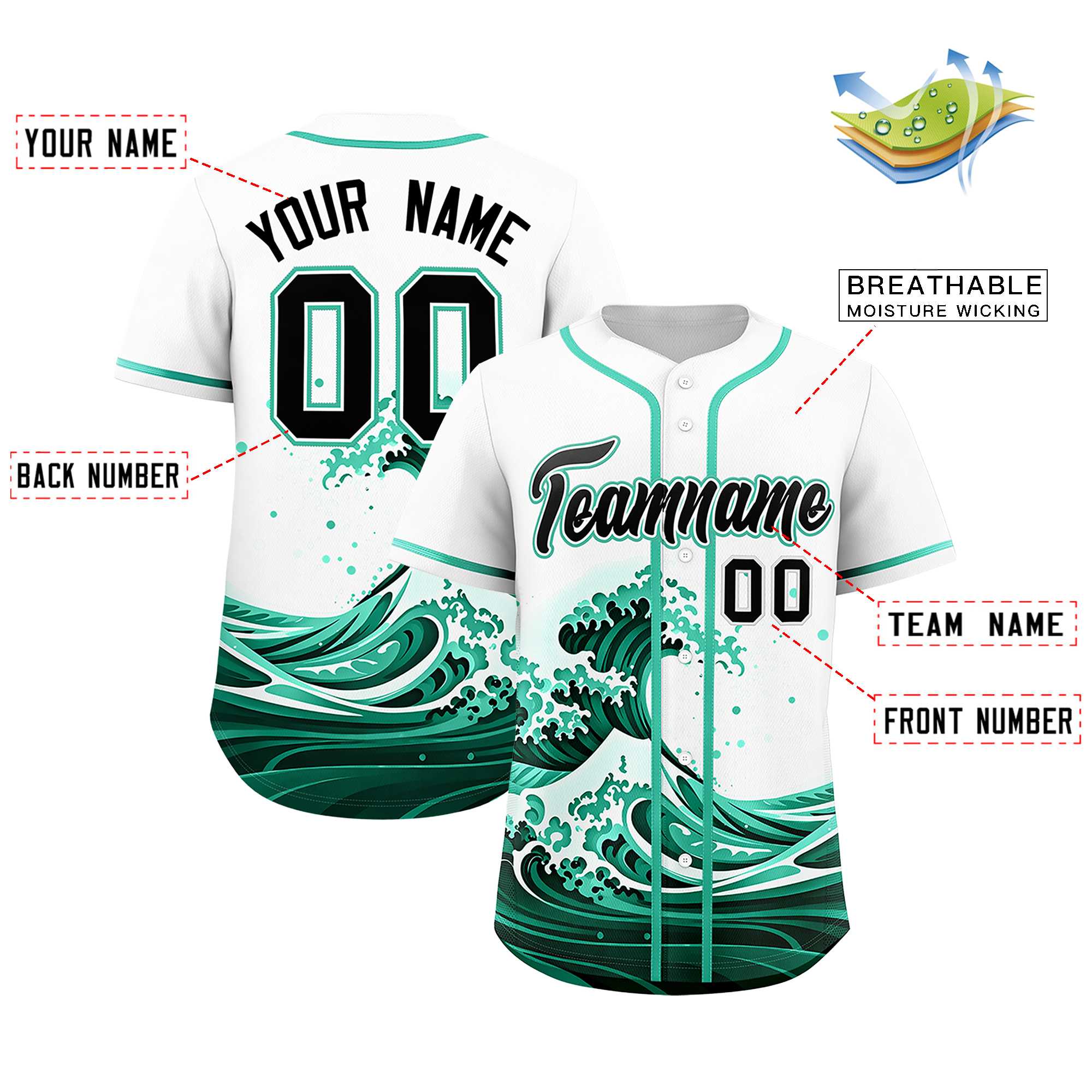 Custom White Wave Graffiti Pattern Authentic Baseball Jersey