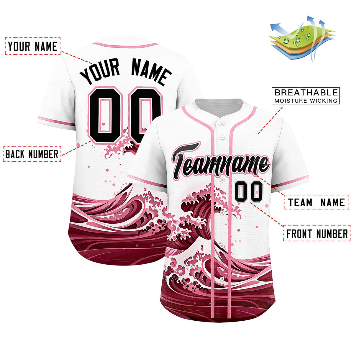 Custom White Wave Graffiti Pattern Authentic Baseball Jersey