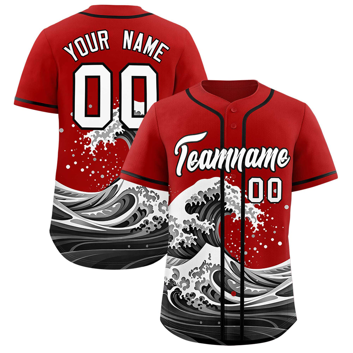 Custom Red Wave Graffiti Pattern Authentic Baseball Jersey