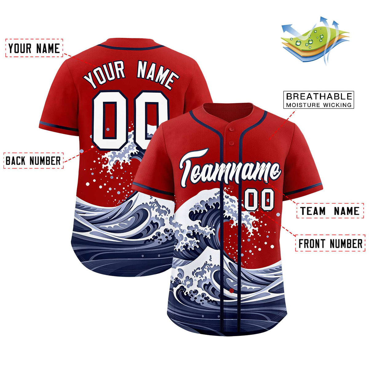 Custom Red Wave Graffiti Pattern Authentic Baseball Jersey