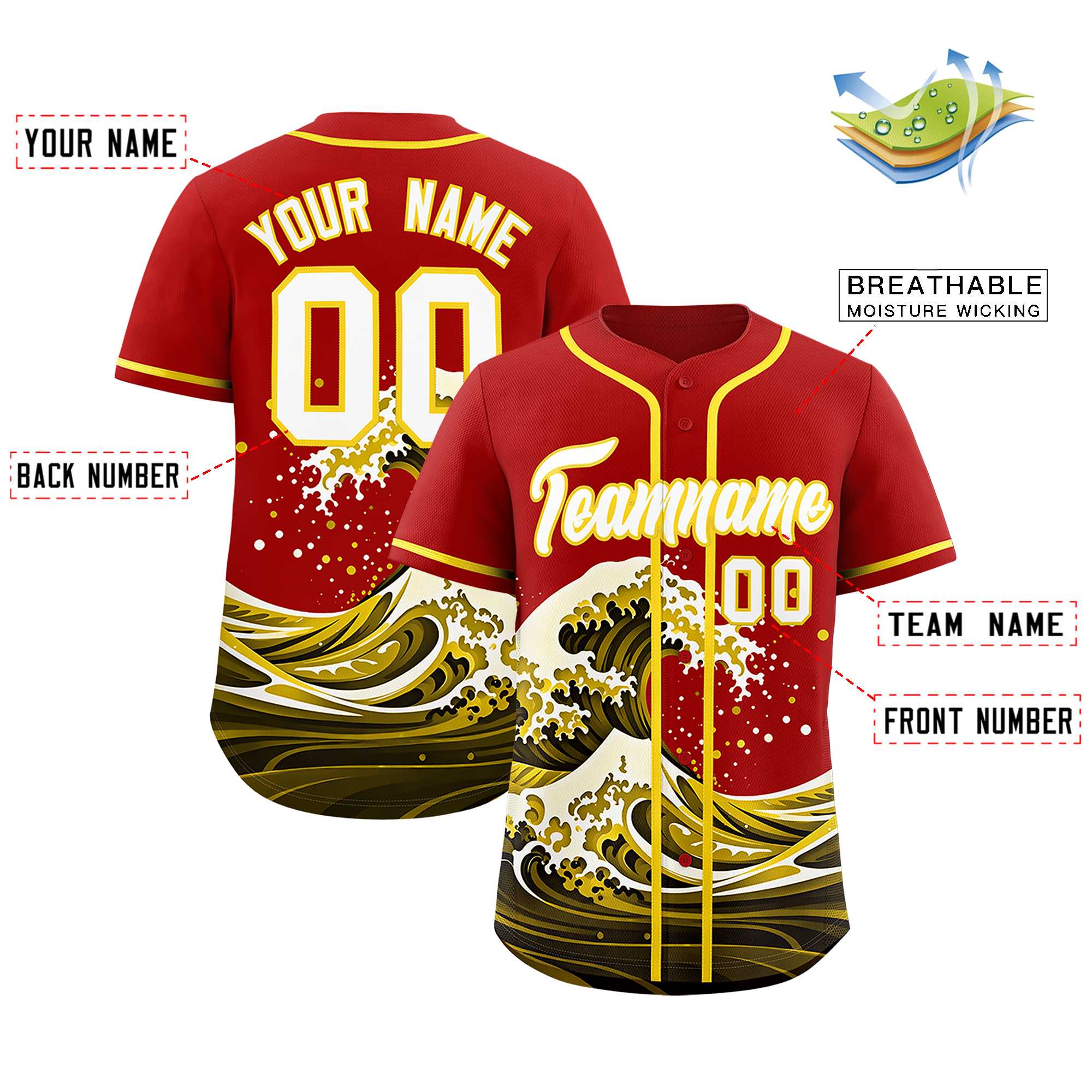Custom Red Wave Graffiti Pattern Authentic Baseball Jersey