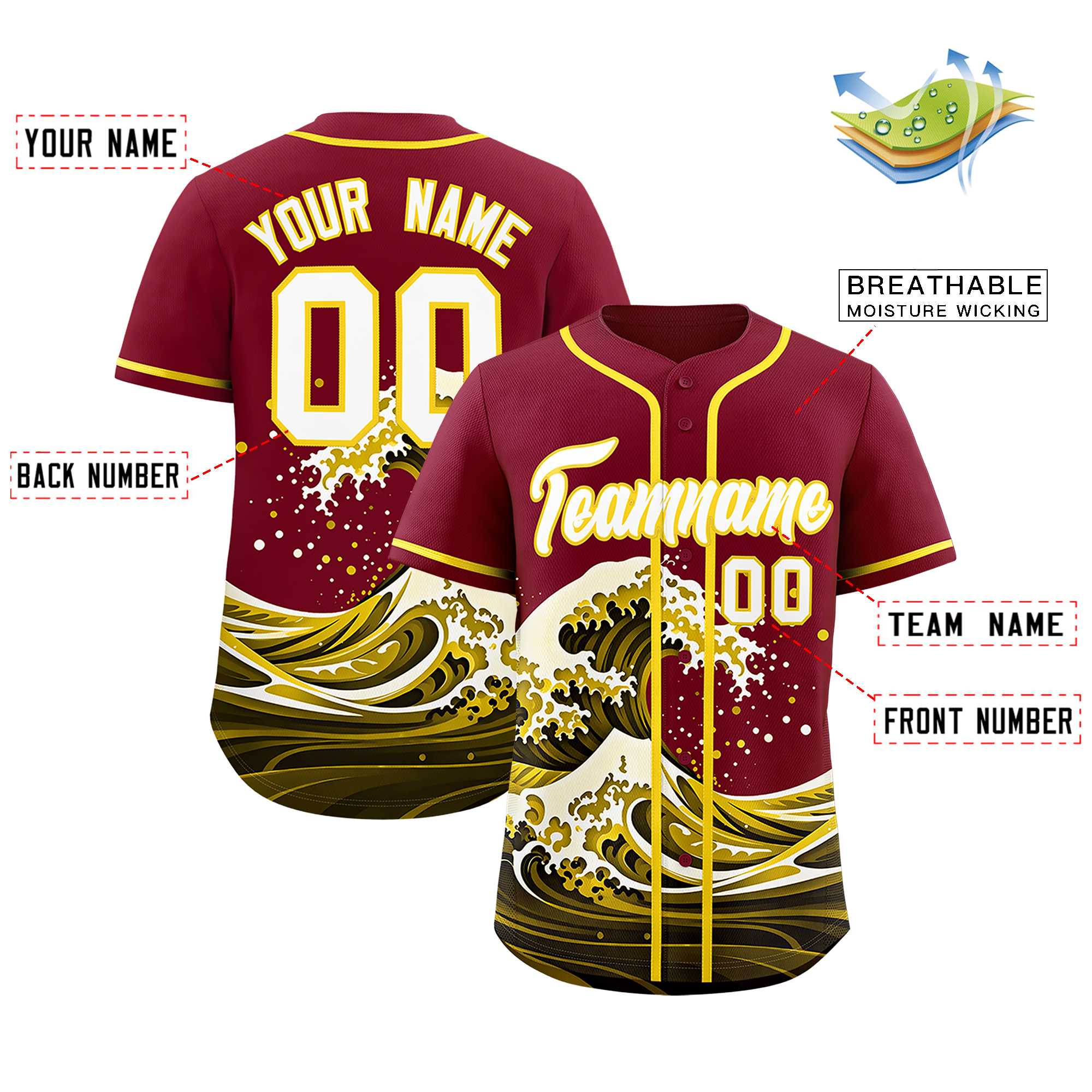 Custom Crimson Wave Graffiti Pattern Authentic Baseball Jersey