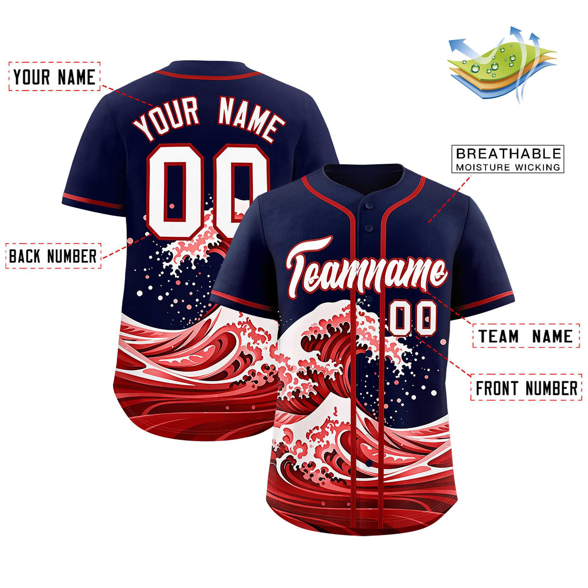 Custom Navy Wave Graffiti Pattern Authentic Baseball Jersey