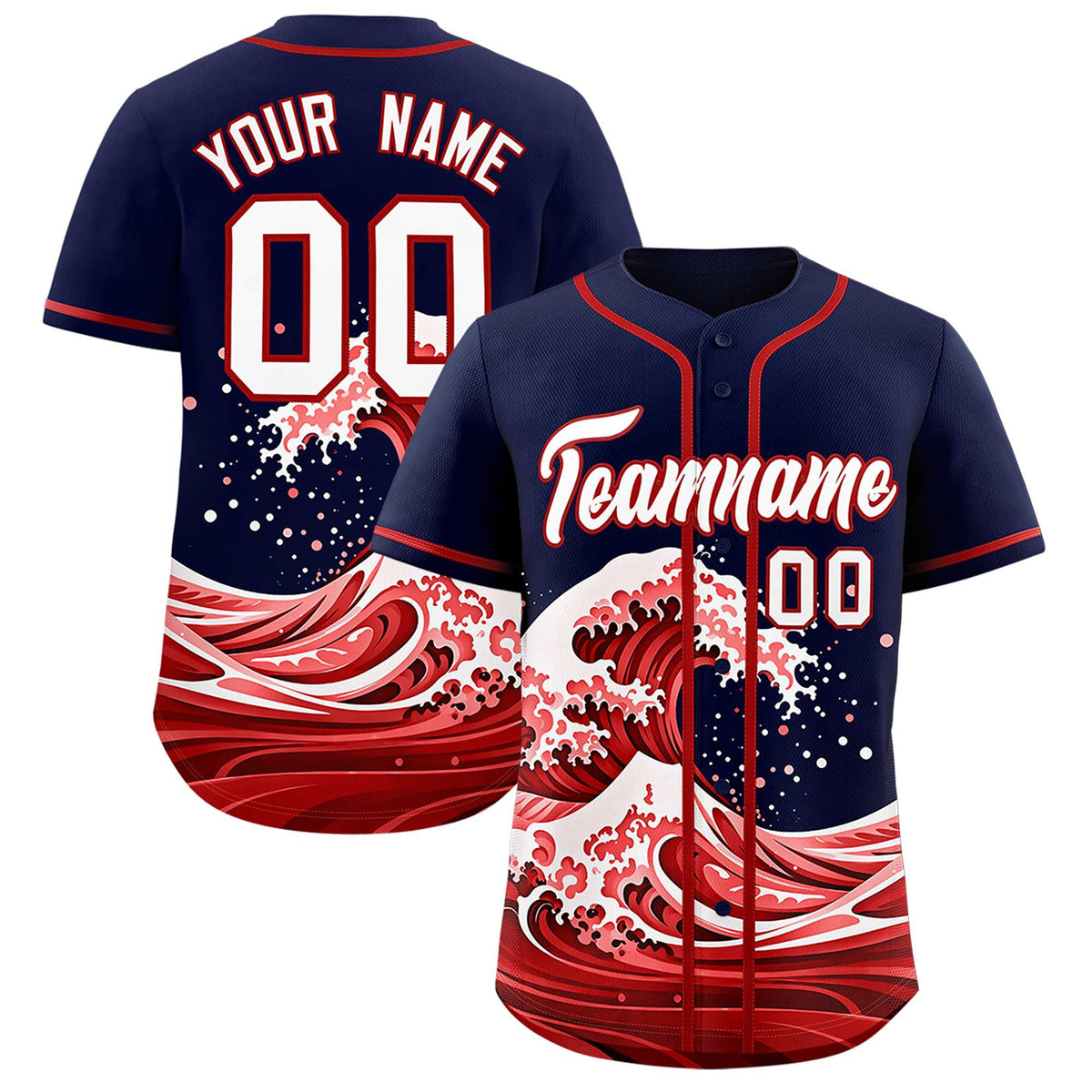 Custom Navy Wave Graffiti Pattern Authentic Baseball Jersey