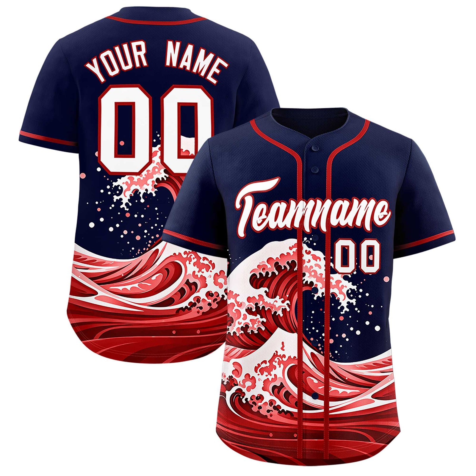 Custom Navy Wave Graffiti Pattern Authentic Baseball Jersey