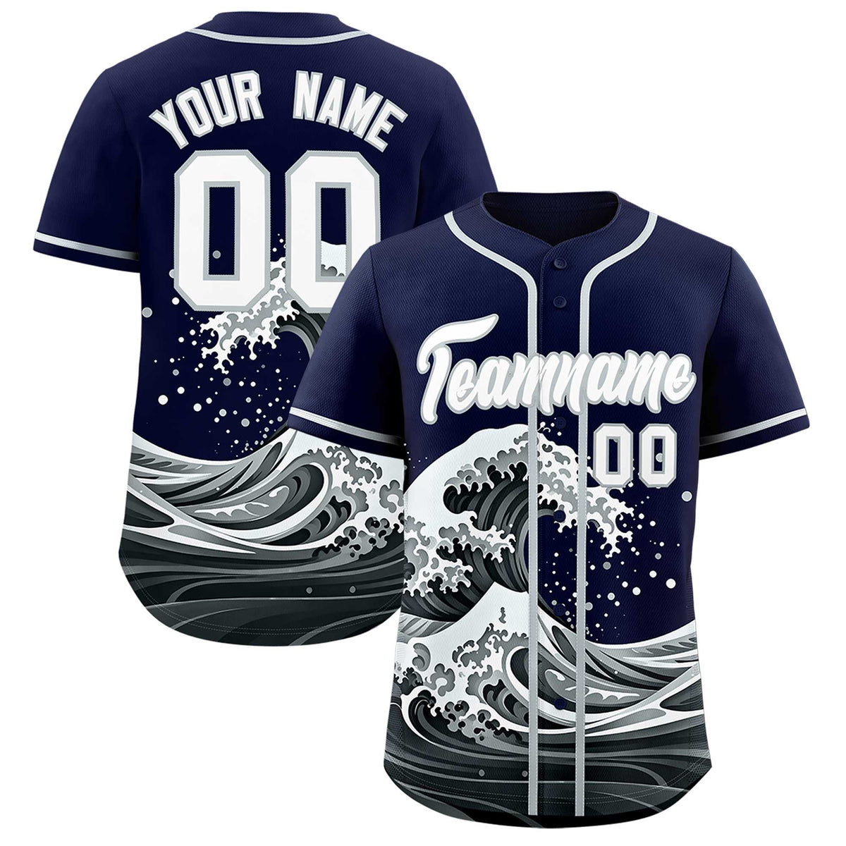 Custom Navy Wave Graffiti Pattern Authentic Baseball Jersey